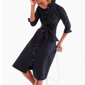 J. CREW Tie-waist Shirtdress in Cotton Poplin, Navy